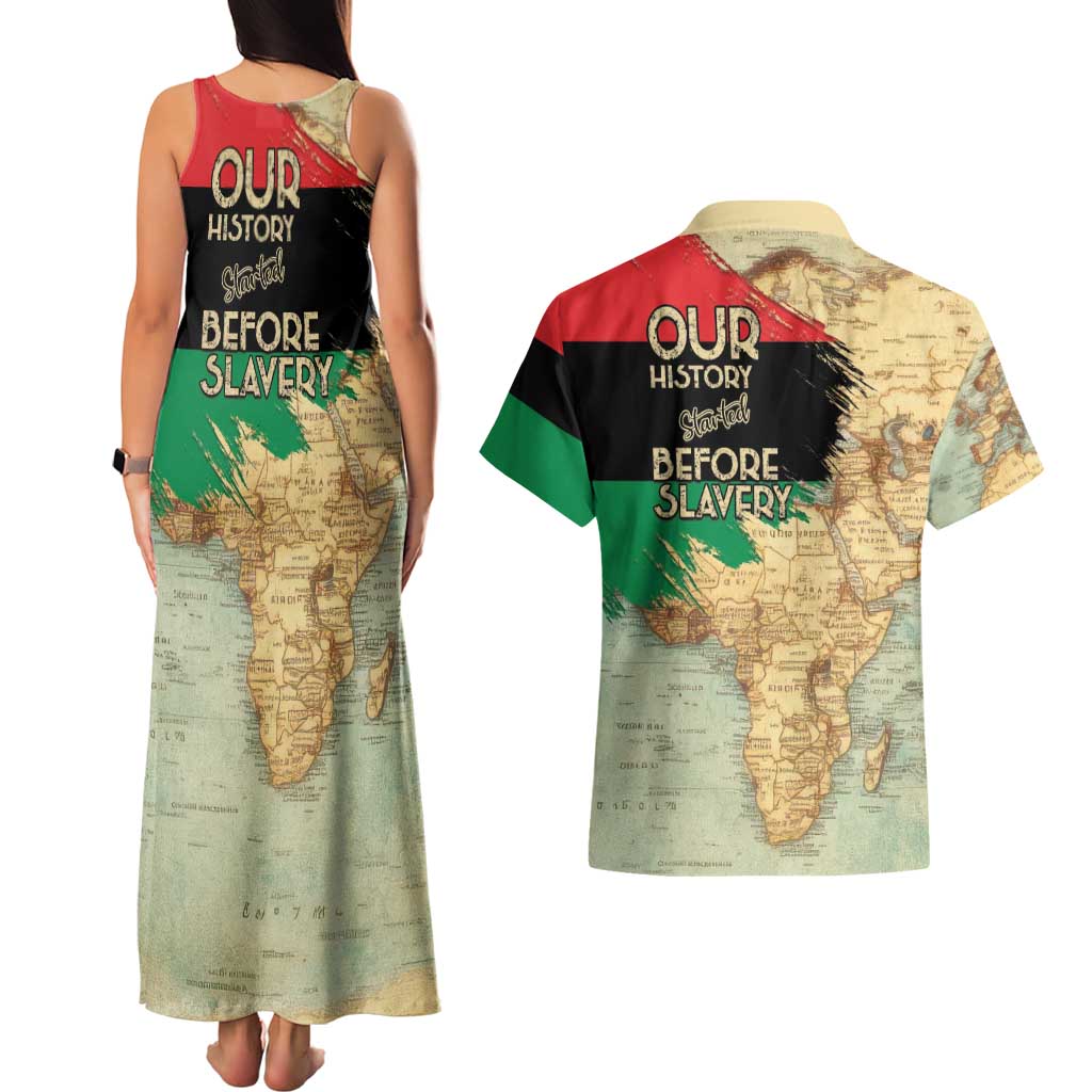 Pan African Flag Day Couples Matching Tank Maxi Dress and Hawaiian Shirt Our History Started Before Slavery - Wonder Print Shop
