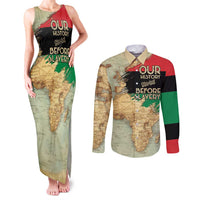 Pan African Flag Day Couples Matching Tank Maxi Dress and Long Sleeve Button Shirt Our History Started Before Slavery - Wonder Print Shop