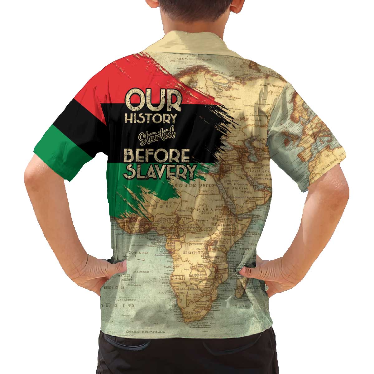 Pan African Flag Day Family Matching Off The Shoulder Long Sleeve Dress and Hawaiian Shirt Our History Started Before Slavery - Wonder Print Shop