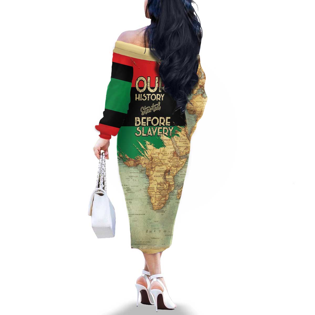 Pan African Flag Day Family Matching Off The Shoulder Long Sleeve Dress and Hawaiian Shirt Our History Started Before Slavery - Wonder Print Shop