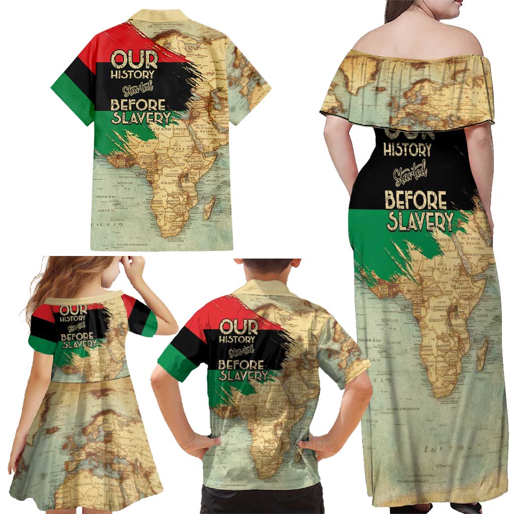 Pan African Flag Day Family Matching Off Shoulder Maxi Dress and Hawaiian Shirt Our History Started Before Slavery - Wonder Print Shop