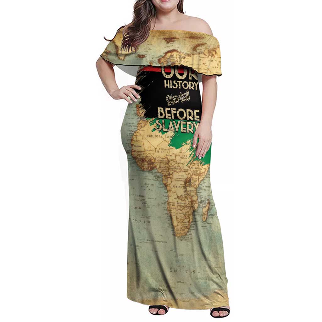 Pan African Flag Day Family Matching Off Shoulder Maxi Dress and Hawaiian Shirt Our History Started Before Slavery - Wonder Print Shop