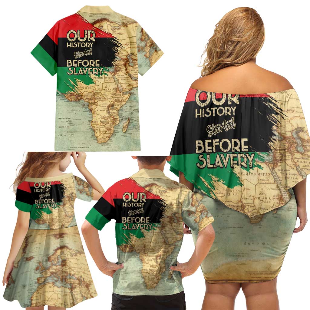 Pan African Flag Day Family Matching Off Shoulder Short Dress and Hawaiian Shirt Our History Started Before Slavery - Wonder Print Shop
