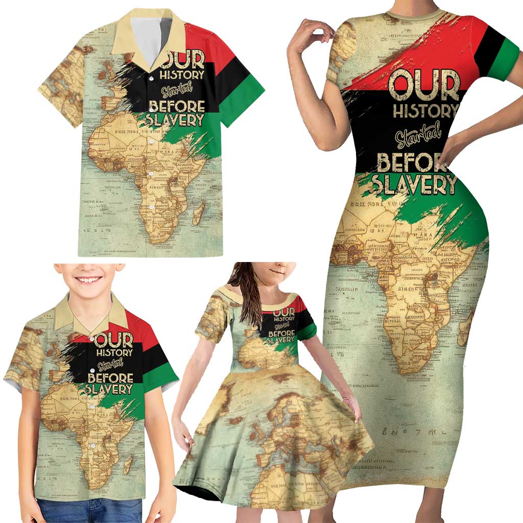 Pan African Flag Day Family Matching Short Sleeve Bodycon Dress and Hawaiian Shirt Our History Started Before Slavery - Wonder Print Shop