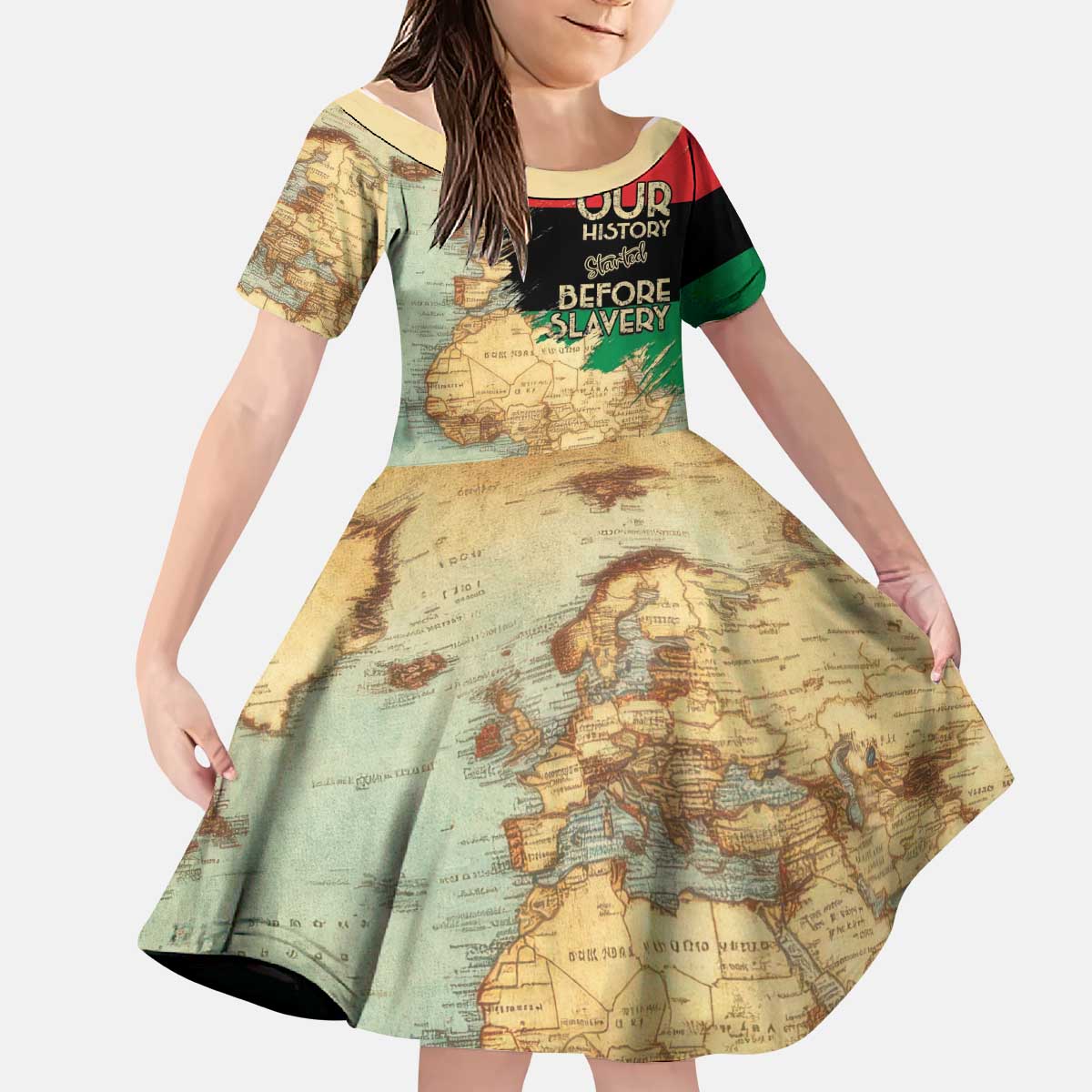 Pan African Flag Day Kid Short Sleeve Dress Our History Started Before Slavery - Wonder Print Shop