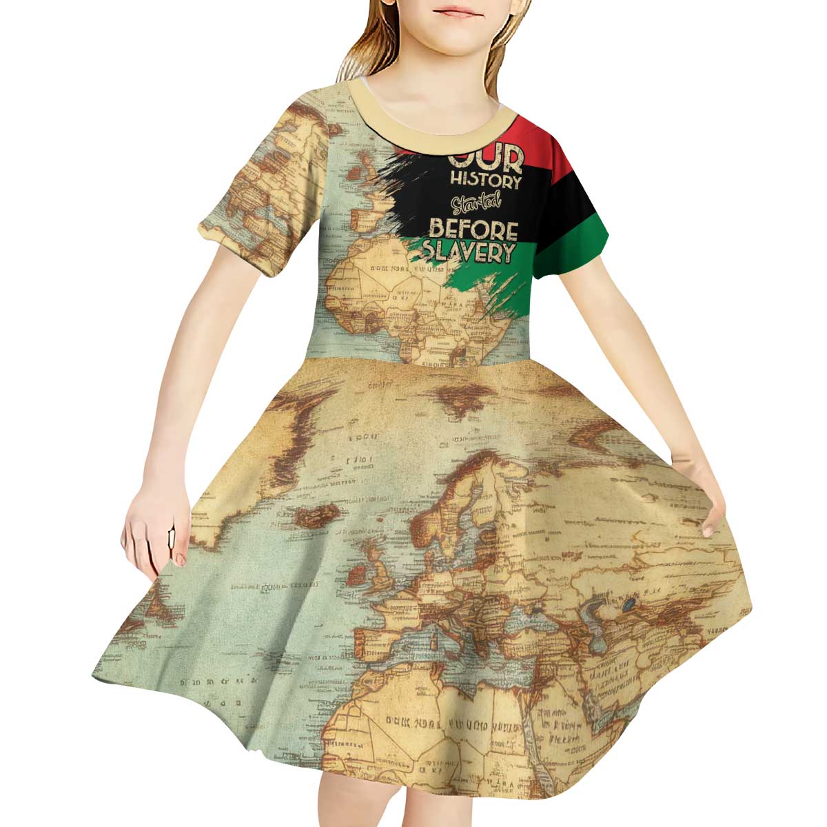 Pan African Flag Day Kid Short Sleeve Dress Our History Started Before Slavery - Wonder Print Shop