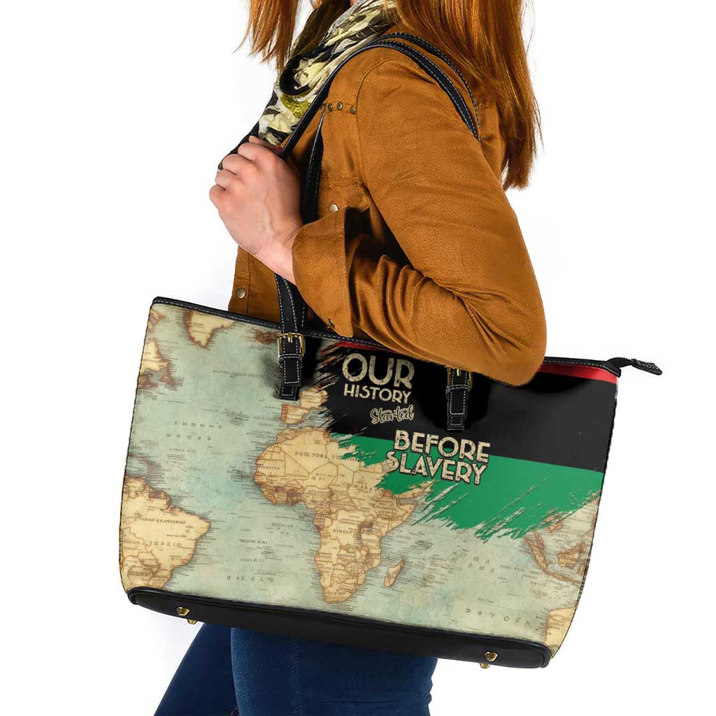 Pan African Flag Day Leather Tote Bag Our History Started Before Slavery - Wonder Print Shop