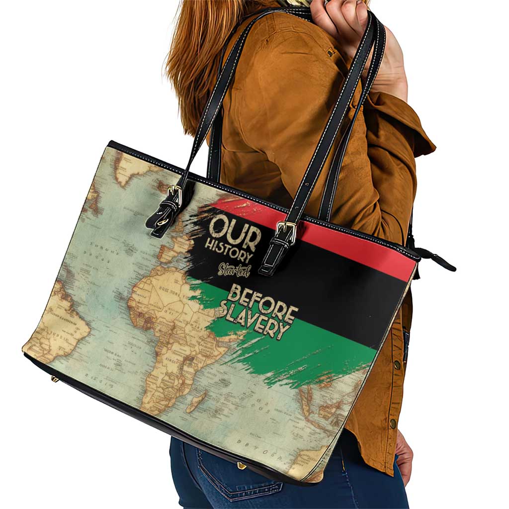 Pan African Flag Day Leather Tote Bag Our History Started Before Slavery - Wonder Print Shop