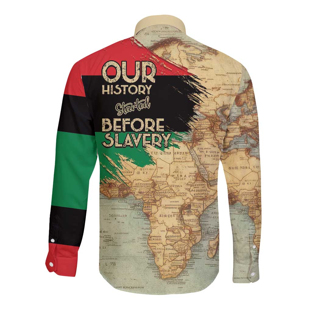 Pan African Flag Day Long Sleeve Button Shirt Our History Started Before Slavery - Wonder Print Shop