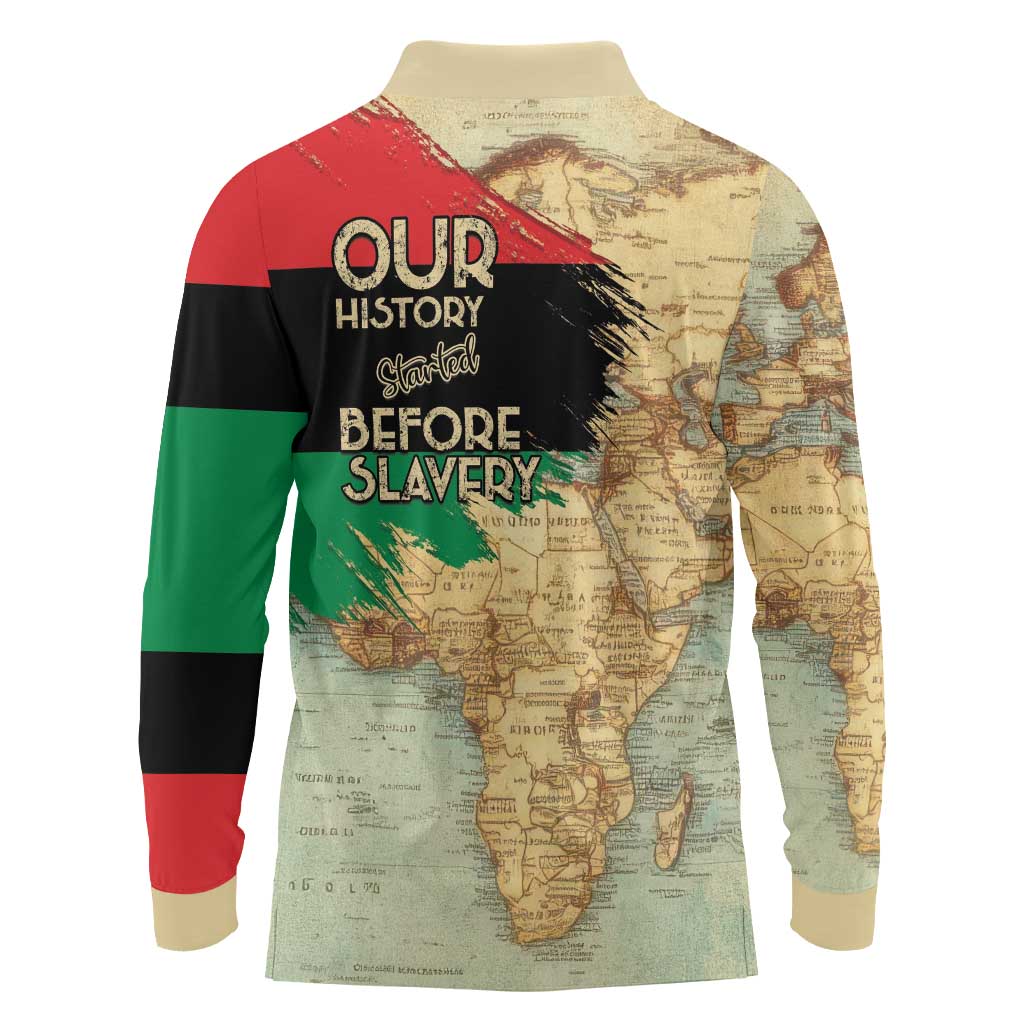 Pan African Flag Day Long Sleeve Polo Shirt Our History Started Before Slavery - Wonder Print Shop