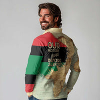 Pan African Flag Day Long Sleeve Polo Shirt Our History Started Before Slavery - Wonder Print Shop