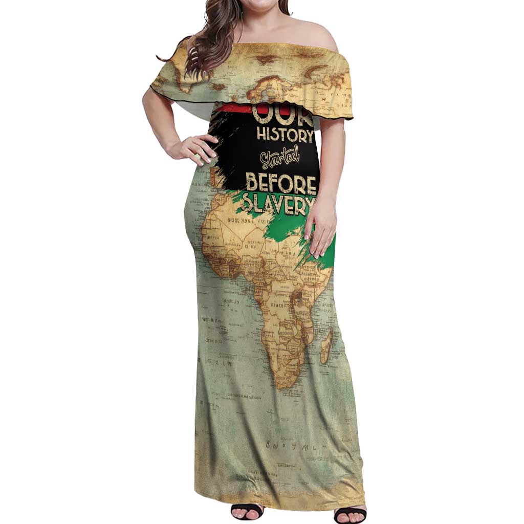 Pan African Flag Day Off Shoulder Maxi Dress Our History Started Before Slavery - Wonder Print Shop