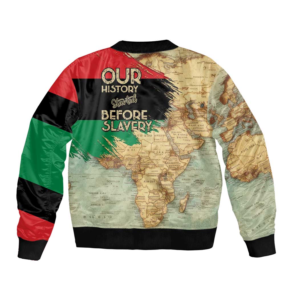 Pan African Flag Day Sleeve Zip Bomber Jacket Our History Started Before Slavery - Wonder Print Shop