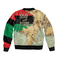 Pan African Flag Day Sleeve Zip Bomber Jacket Our History Started Before Slavery - Wonder Print Shop