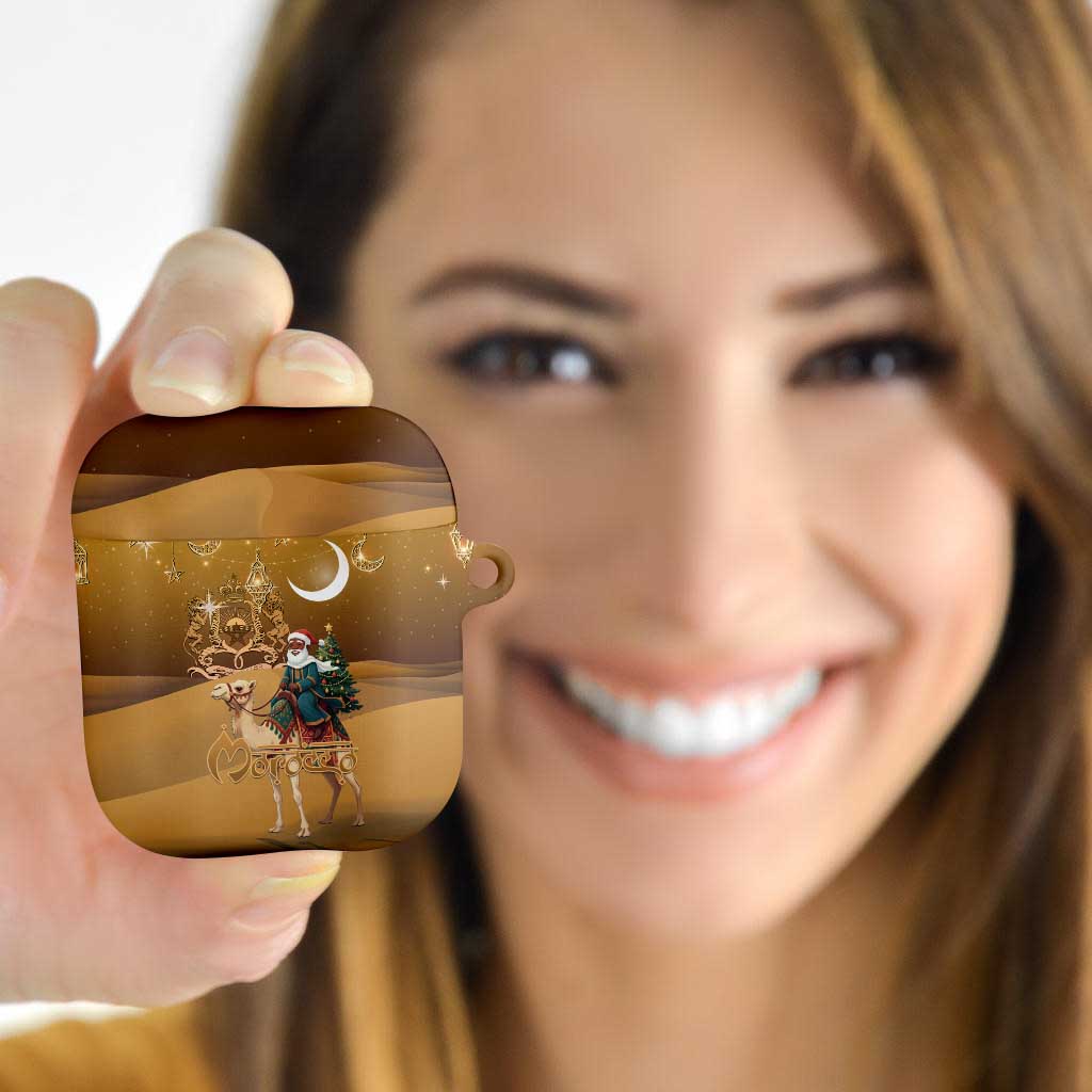 Morocco Christmas in Sahara AirPods Case Black Santa Riding Camel - Wonder Print Shop