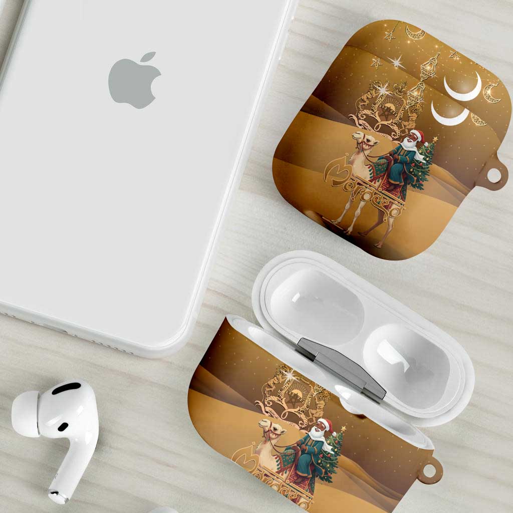 Morocco Christmas in Sahara AirPods Case Black Santa Riding Camel - Wonder Print Shop