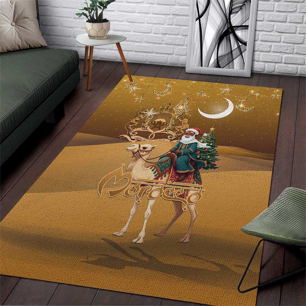 Morocco Christmas in Sahara Area Rug Black Santa Riding Camel - Wonder Print Shop