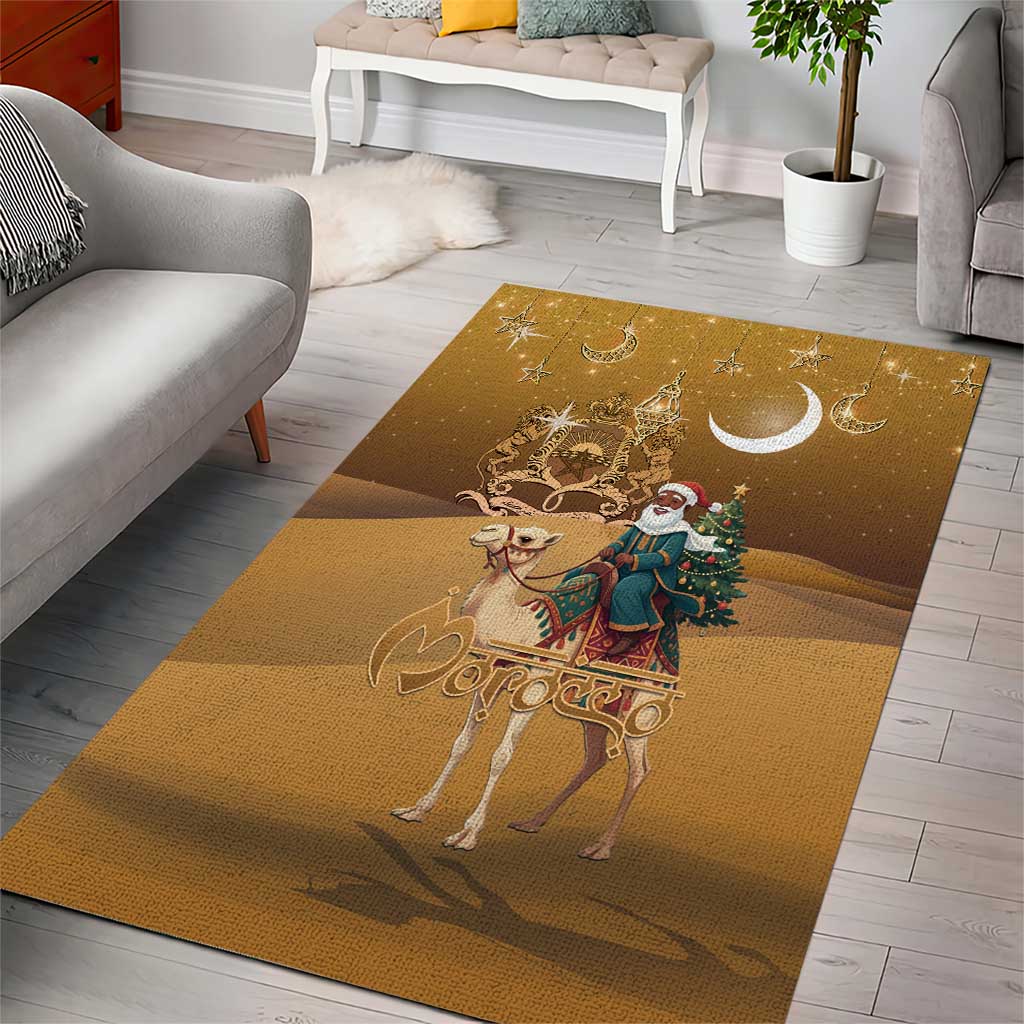 Morocco Christmas in Sahara Area Rug Black Santa Riding Camel - Wonder Print Shop