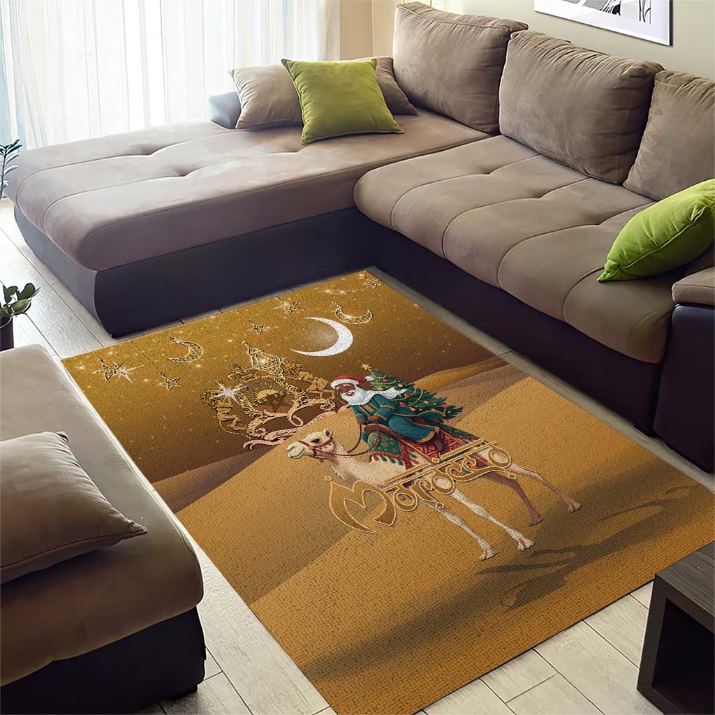 Morocco Christmas in Sahara Area Rug Black Santa Riding Camel - Wonder Print Shop