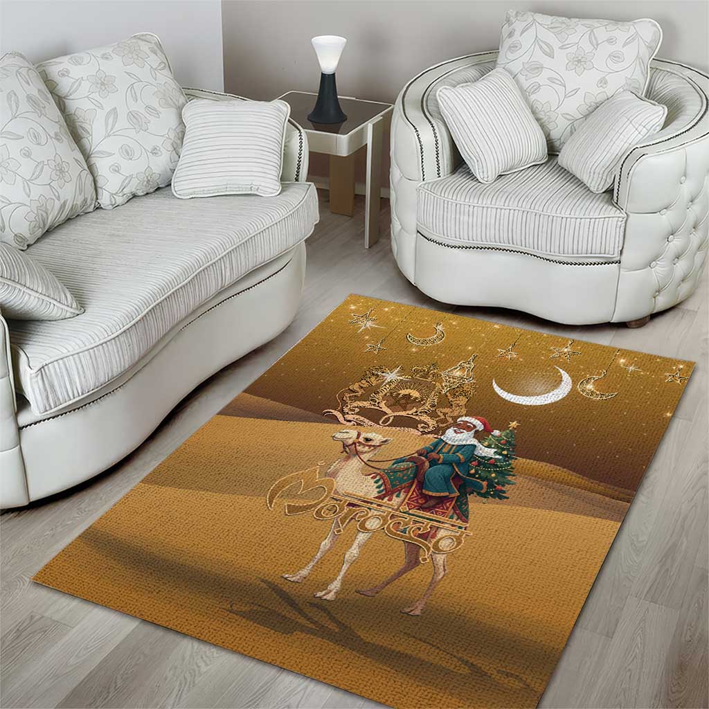 Morocco Christmas in Sahara Area Rug Black Santa Riding Camel - Wonder Print Shop