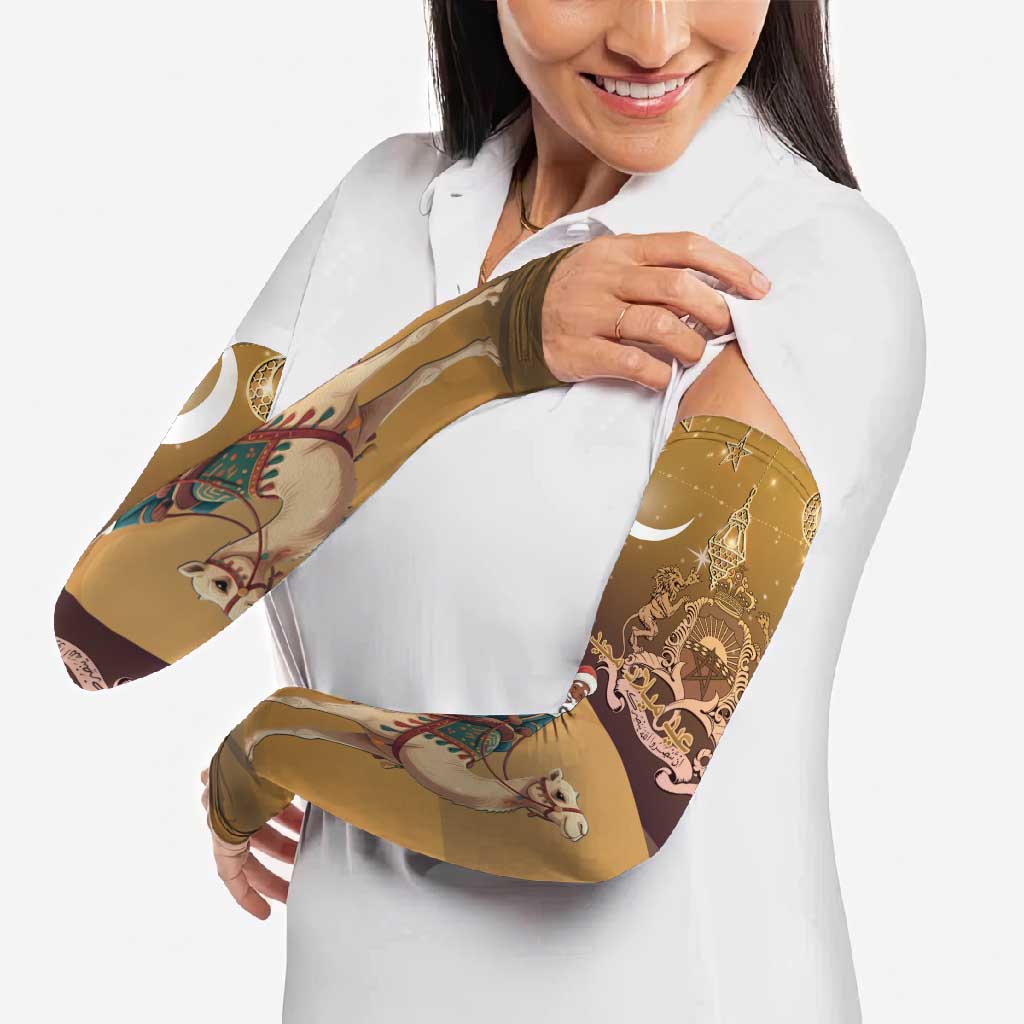 Morocco Christmas in Sahara Arm Sleeves Black Santa Riding Camel - Wonder Print Shop