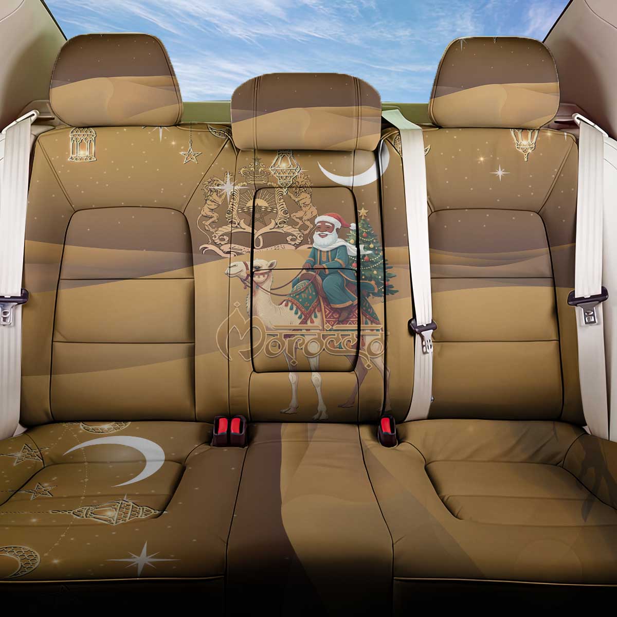 Morocco Christmas in Sahara Back Car Seat Cover Black Santa Riding Camel - Wonder Print Shop