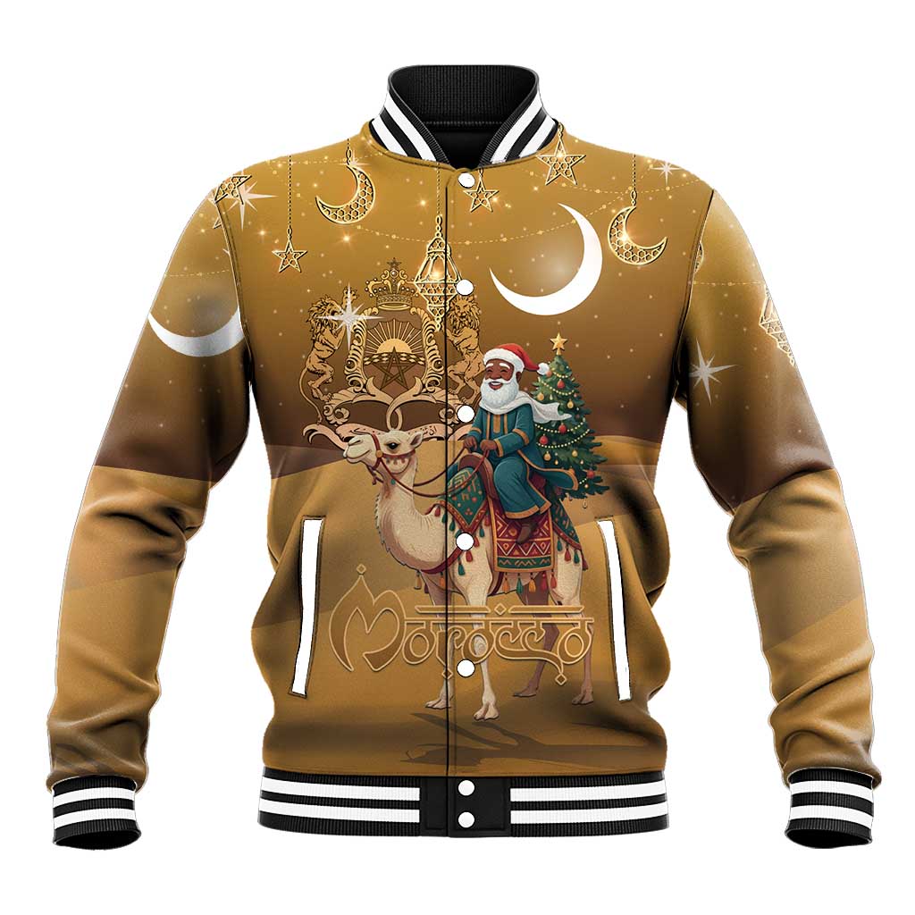 Morocco Christmas in Sahara Baseball Jacket Black Santa Riding Camel - Wonder Print Shop