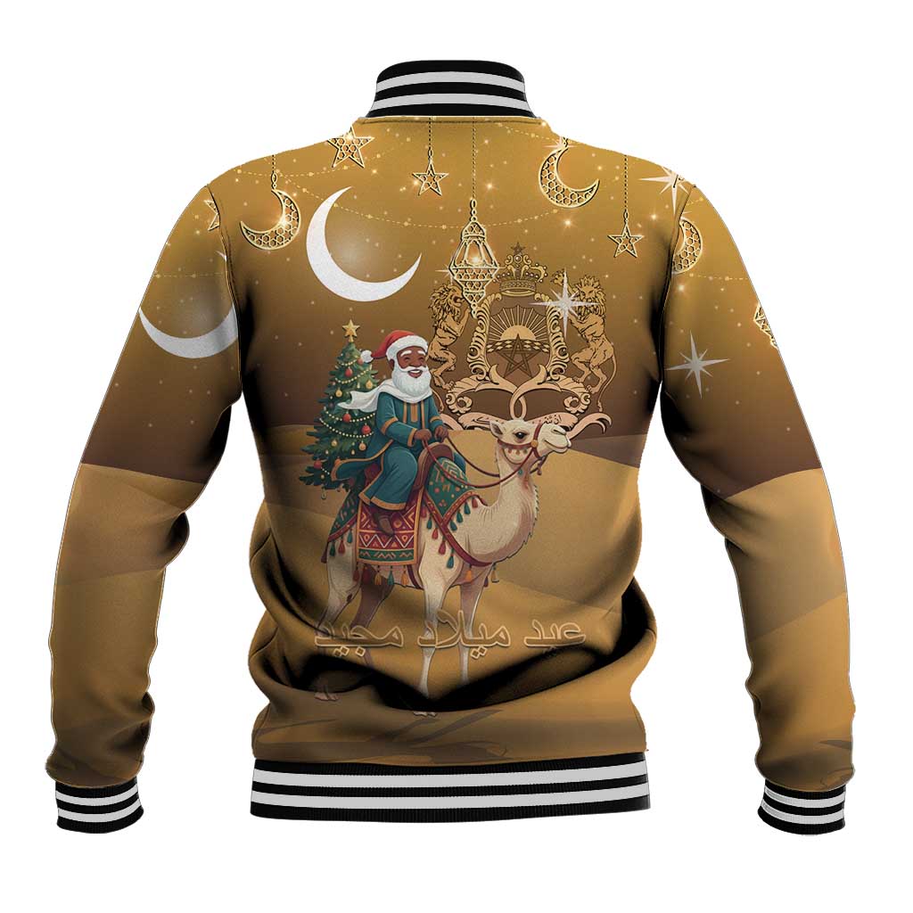 Morocco Christmas in Sahara Baseball Jacket Black Santa Riding Camel - Wonder Print Shop