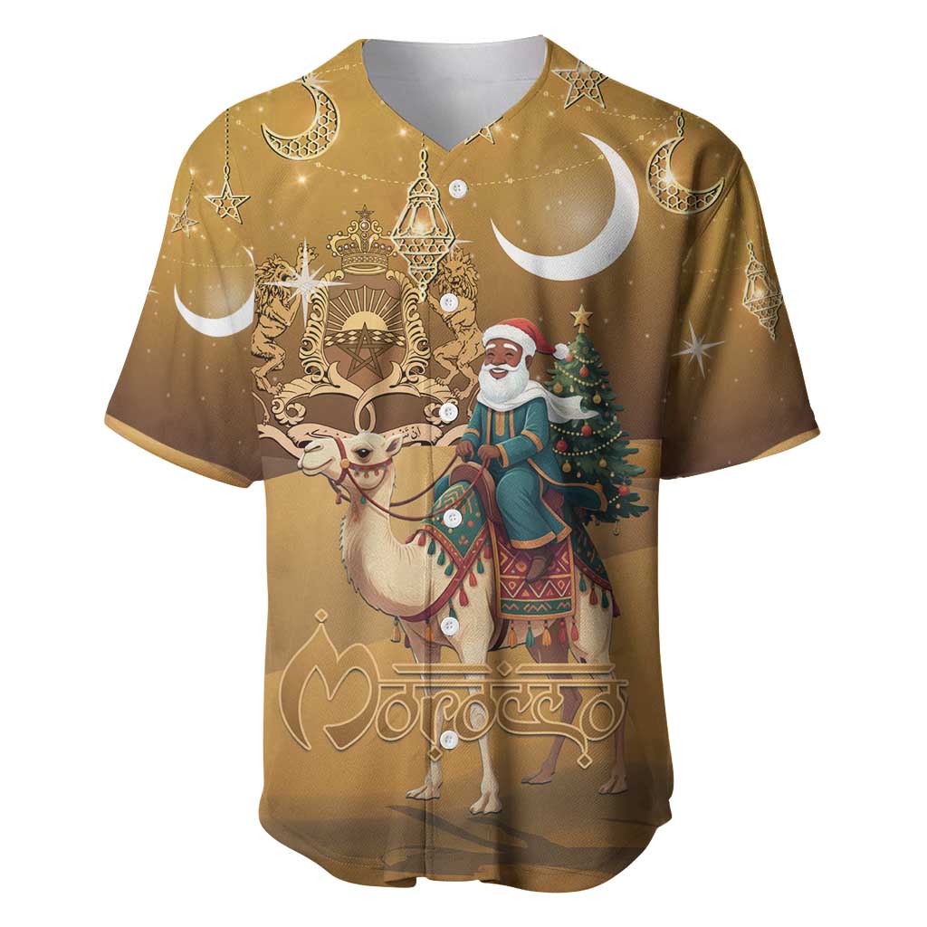 Morocco Christmas in Sahara Baseball Jersey Black Santa Riding Camel - Wonder Print Shop