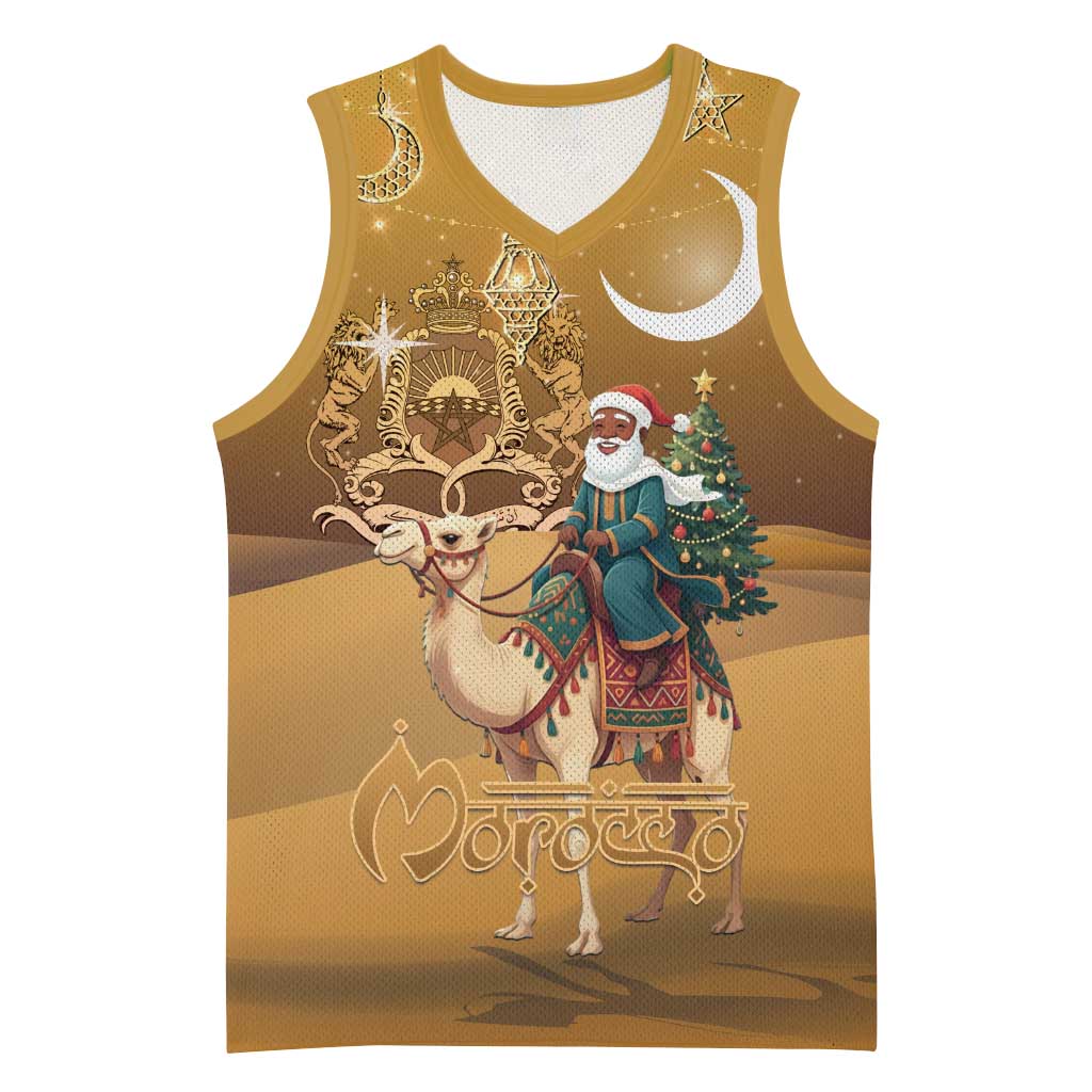 Morocco Christmas in Sahara Basketball Jersey Black Santa Riding Camel - Wonder Print Shop