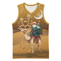 Morocco Christmas in Sahara Basketball Jersey Black Santa Riding Camel - Wonder Print Shop