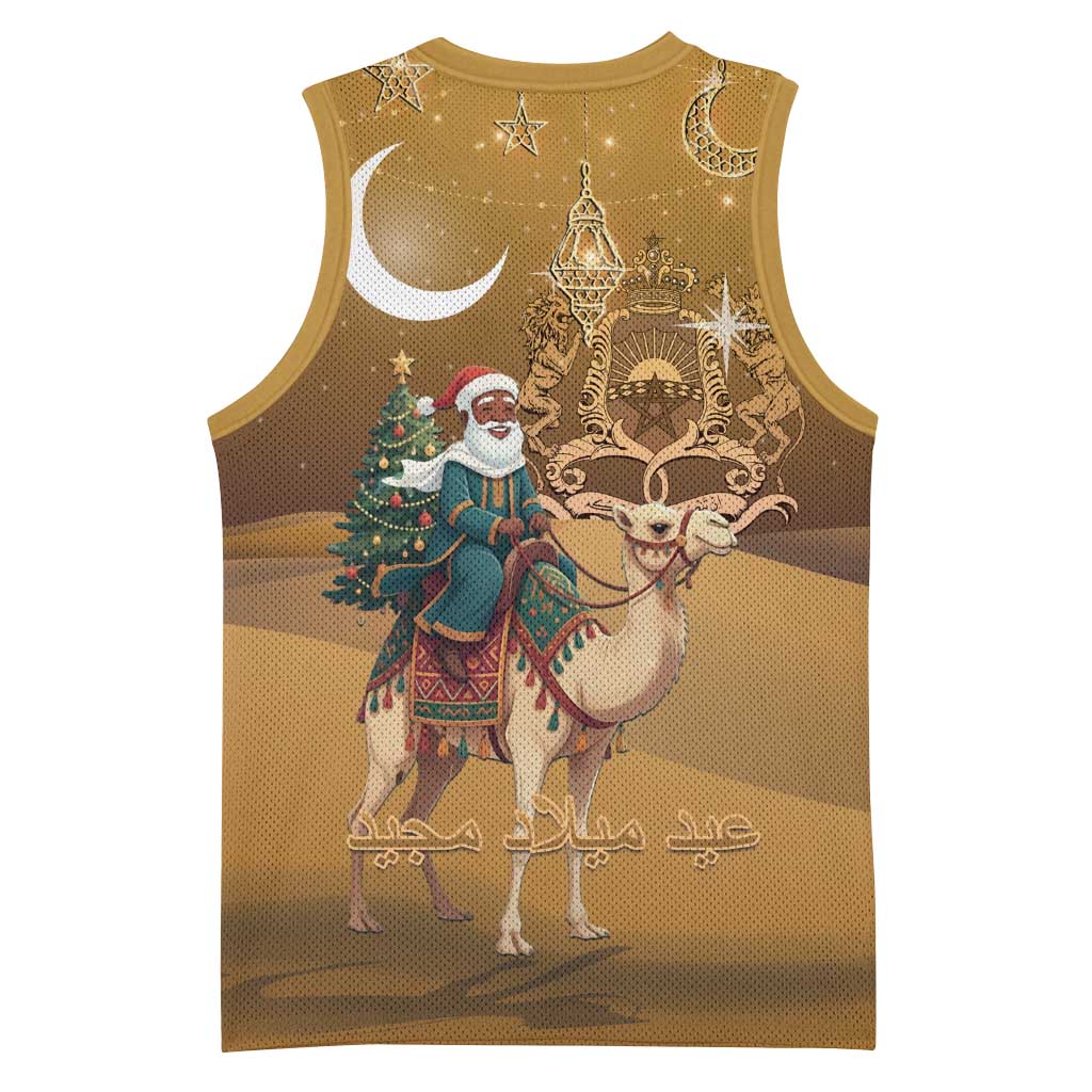 Morocco Christmas in Sahara Basketball Jersey Black Santa Riding Camel - Wonder Print Shop