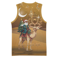 Morocco Christmas in Sahara Basketball Jersey Black Santa Riding Camel - Wonder Print Shop