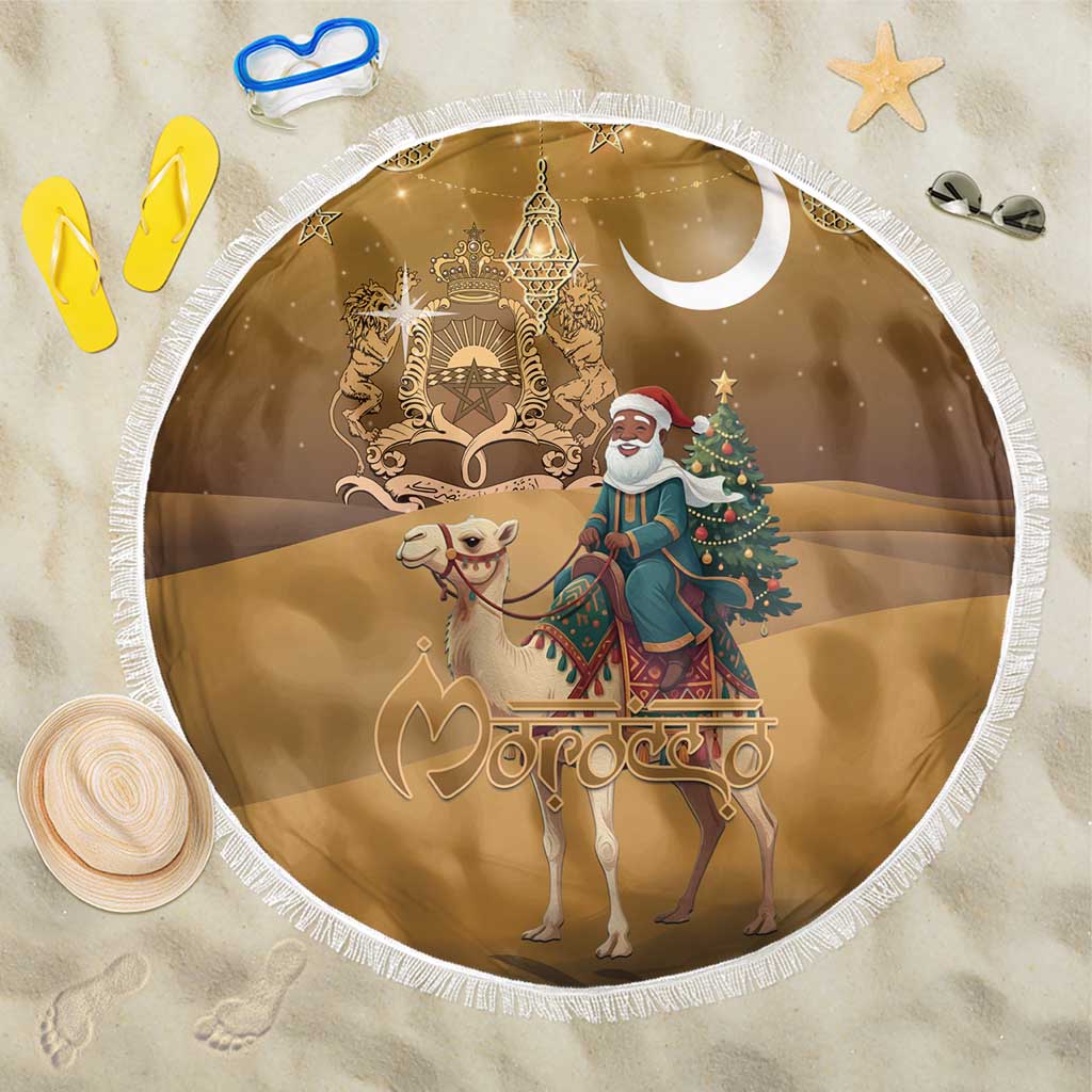 Morocco Christmas in Sahara Beach Blanket Black Santa Riding Camel - Wonder Print Shop