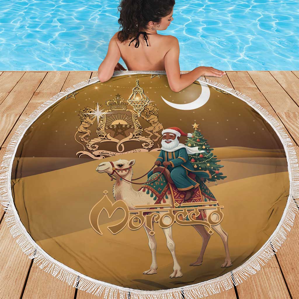 Morocco Christmas in Sahara Beach Blanket Black Santa Riding Camel - Wonder Print Shop