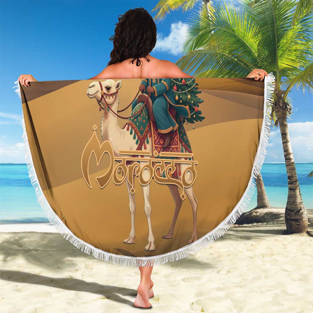 Morocco Christmas in Sahara Beach Blanket Black Santa Riding Camel - Wonder Print Shop