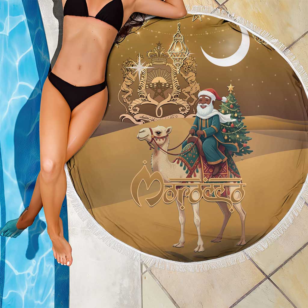 Morocco Christmas in Sahara Beach Blanket Black Santa Riding Camel - Wonder Print Shop
