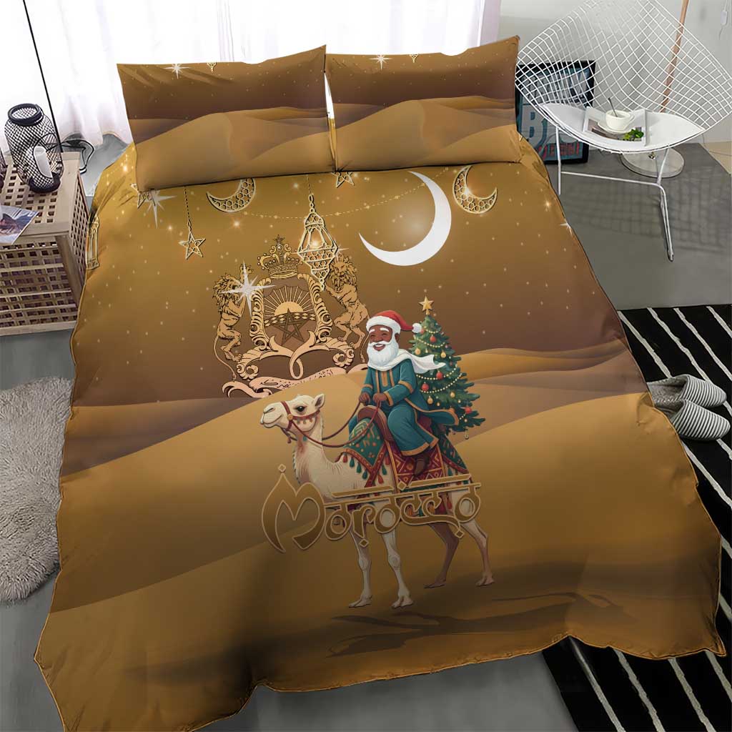 Morocco Christmas in Sahara Bedding Set Black Santa Riding Camel - Wonder Print Shop