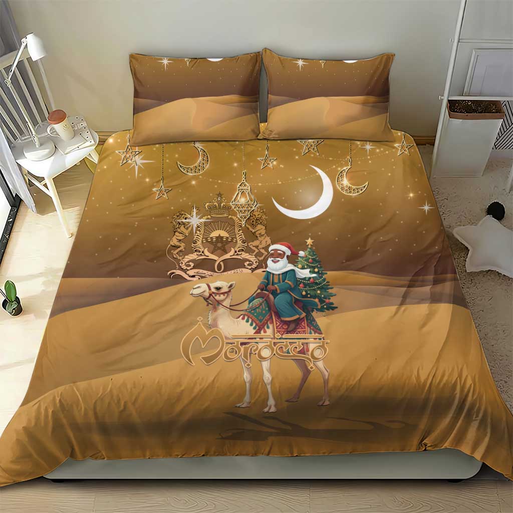 Morocco Christmas in Sahara Bedding Set Black Santa Riding Camel - Wonder Print Shop