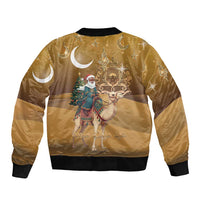 Morocco Christmas in Sahara Bomber Jacket Black Santa Riding Camel - Wonder Print Shop