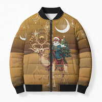 Morocco Christmas in Sahara Bomber Puffer Jacket Black Santa Riding Camel - Wonder Print Shop