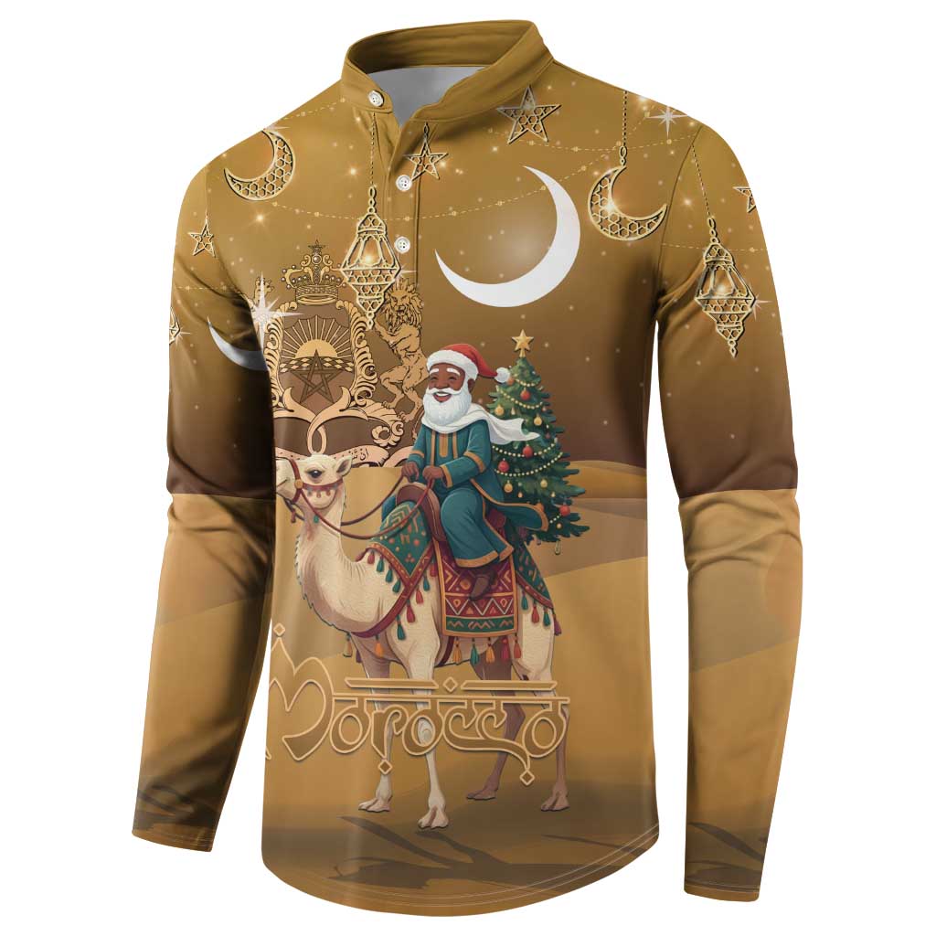 Morocco Christmas in Sahara Button Sweatshirt Black Santa Riding Camel - Wonder Print Shop