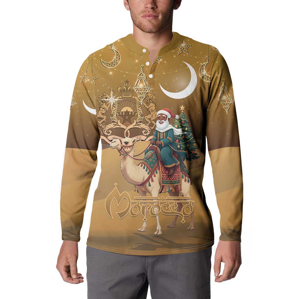 Morocco Christmas in Sahara Button Sweatshirt Black Santa Riding Camel - Wonder Print Shop
