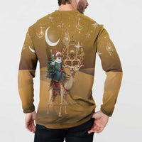 Morocco Christmas in Sahara Button Sweatshirt Black Santa Riding Camel - Wonder Print Shop