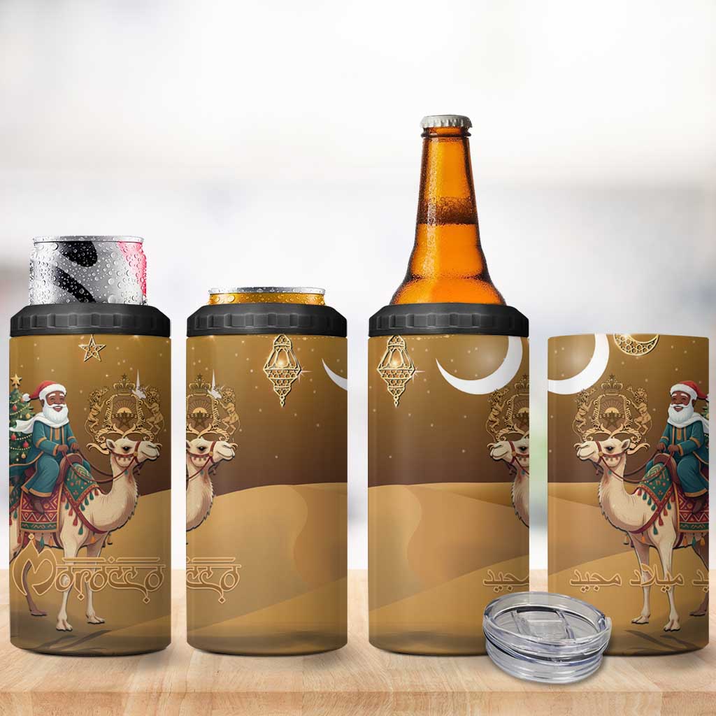 Morocco Christmas in Sahara 4 in 1 Can Cooler Tumbler Black Santa Riding Camel - Wonder Print Shop