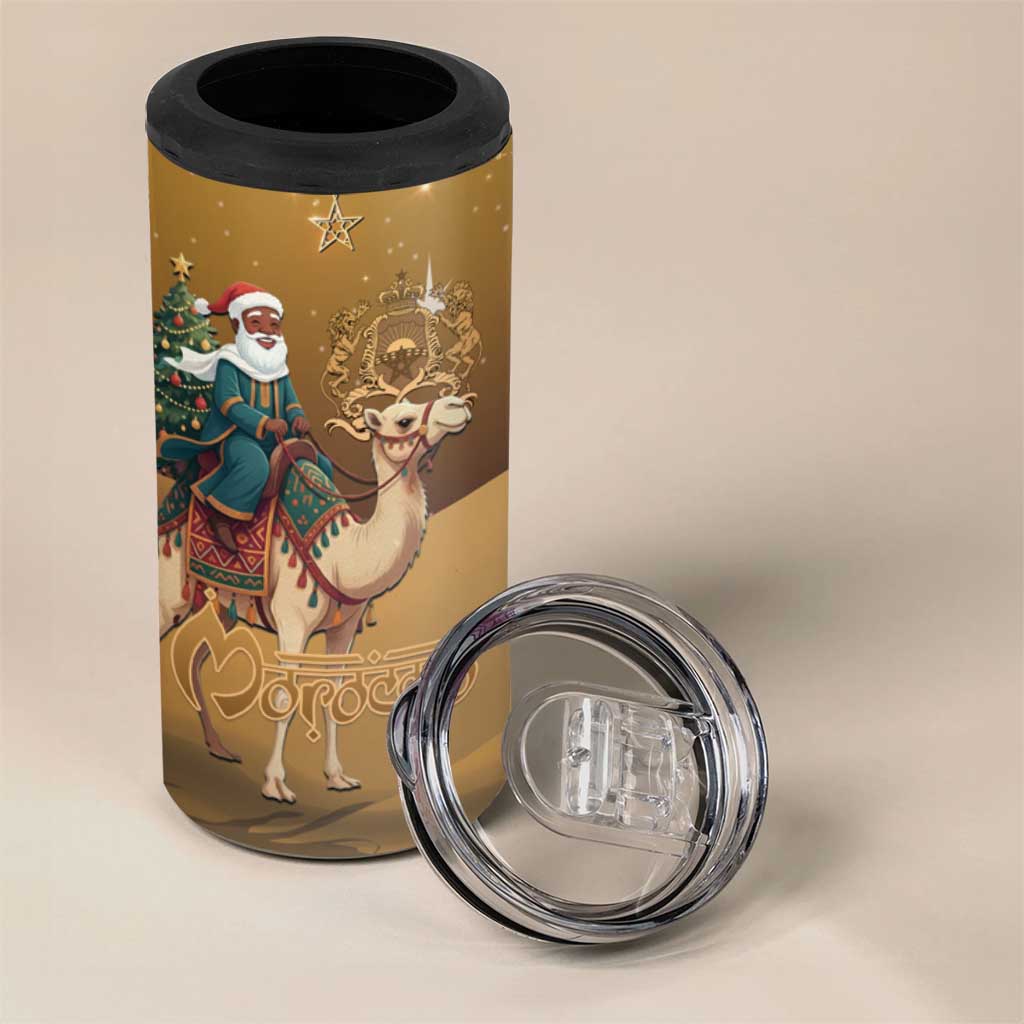 Morocco Christmas in Sahara 4 in 1 Can Cooler Tumbler Black Santa Riding Camel - Wonder Print Shop