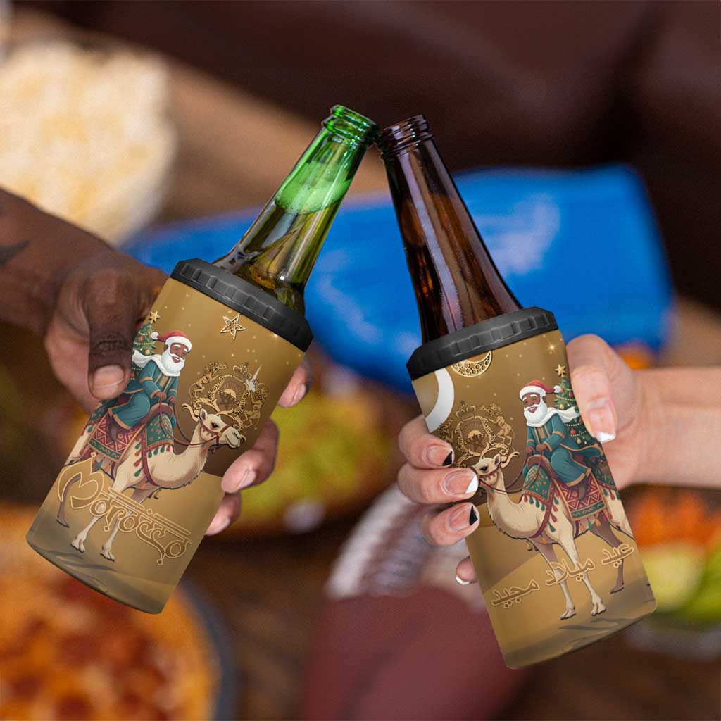 Morocco Christmas in Sahara 4 in 1 Can Cooler Tumbler Black Santa Riding Camel - Wonder Print Shop