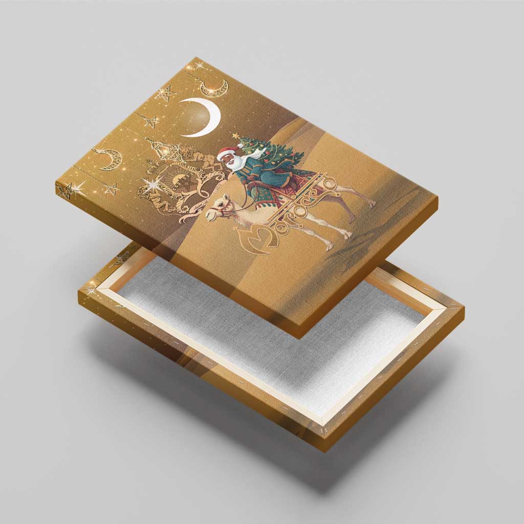 Morocco Christmas in Sahara Canvas Wall Art Black Santa Riding Camel - Wonder Print Shop