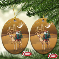 Morocco Christmas in Sahara Ceramic Ornament Black Santa Riding Camel - Wonder Print Shop