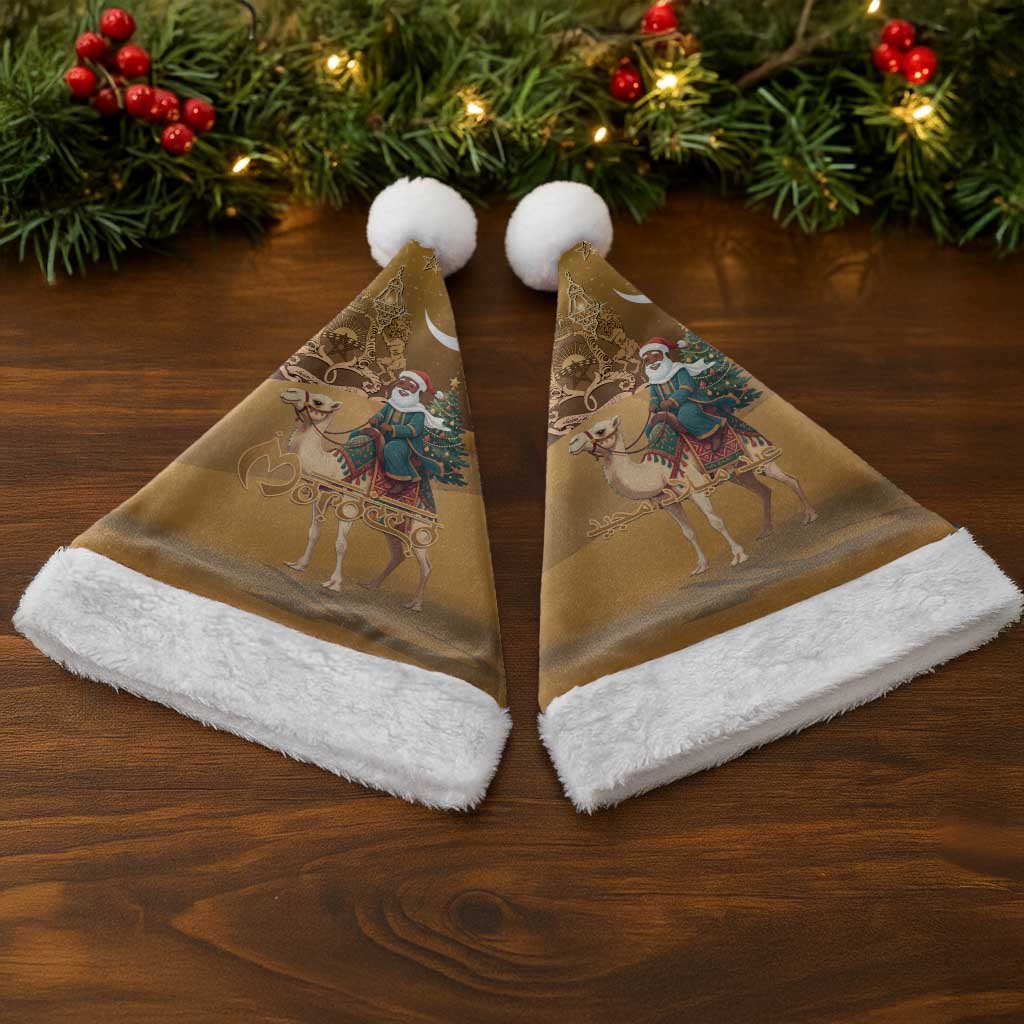 Morocco Christmas in Sahara Christmas Santa Hat Black Santa Riding Camel - Wonder Print Shop